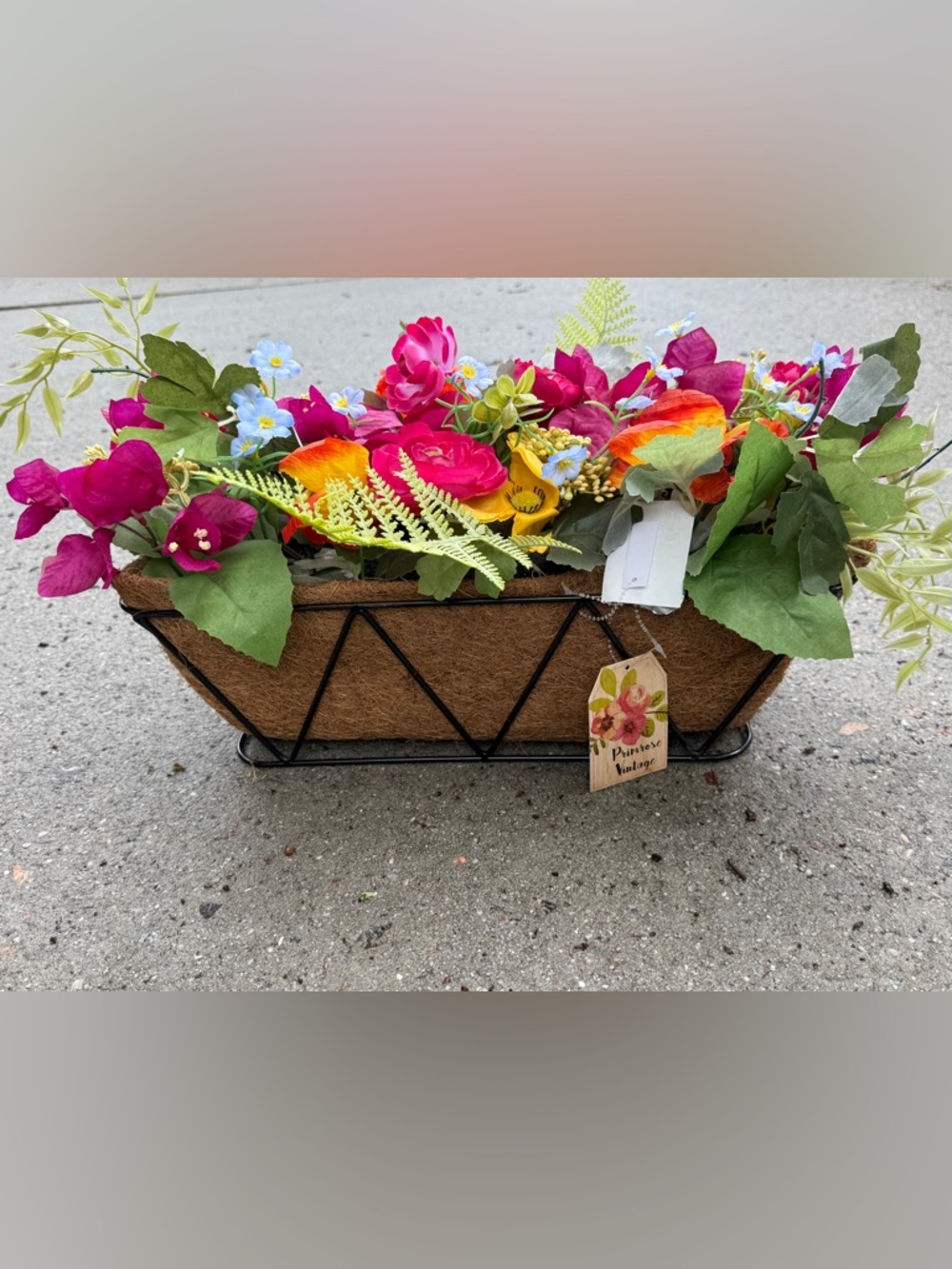 Colorful Fuchsia & Mixed Faux Floral Window Planter
